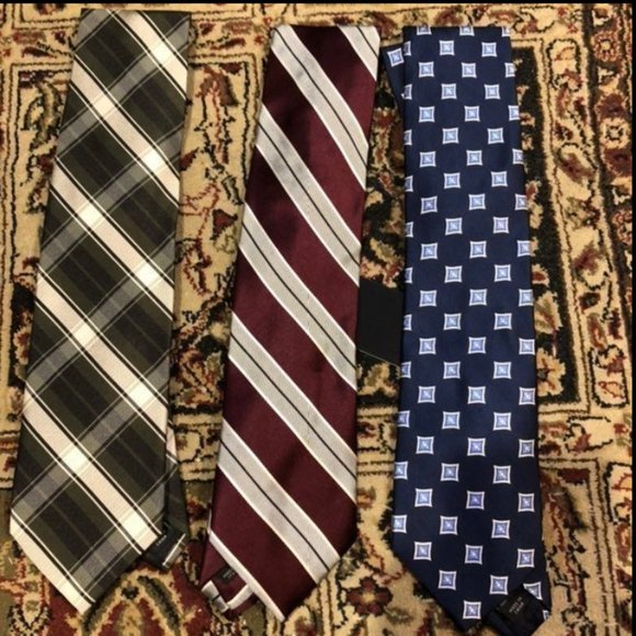 NWT 3 Jos A bank ties blue geometric green plaid burgundy lot